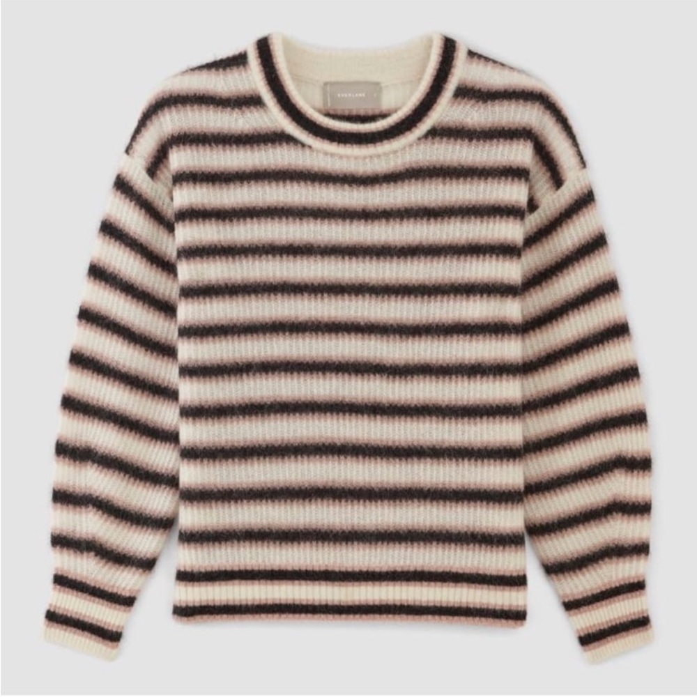 Everlane The Cocoon Crew in Alpaca pink and brown Stripes